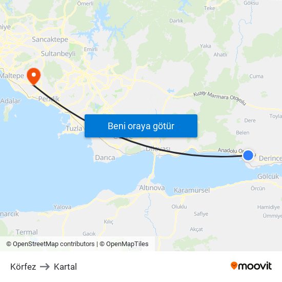 Körfez to Kartal map