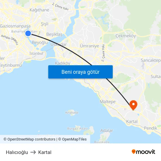 Halıcıoğlu to Kartal map