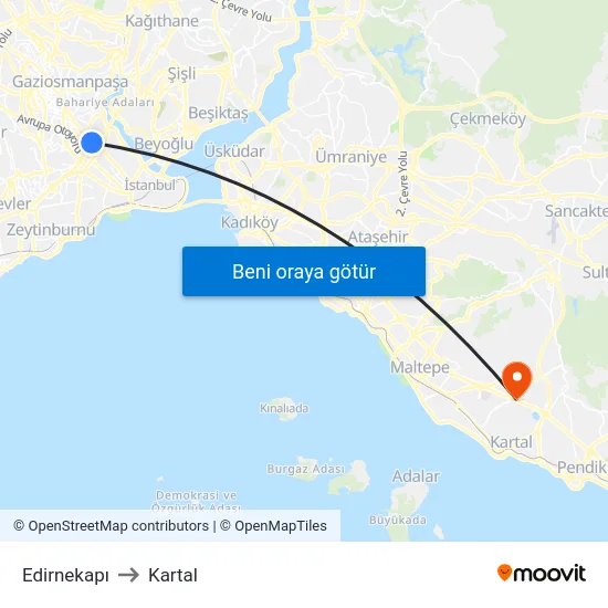 Edirnekapı to Kartal map