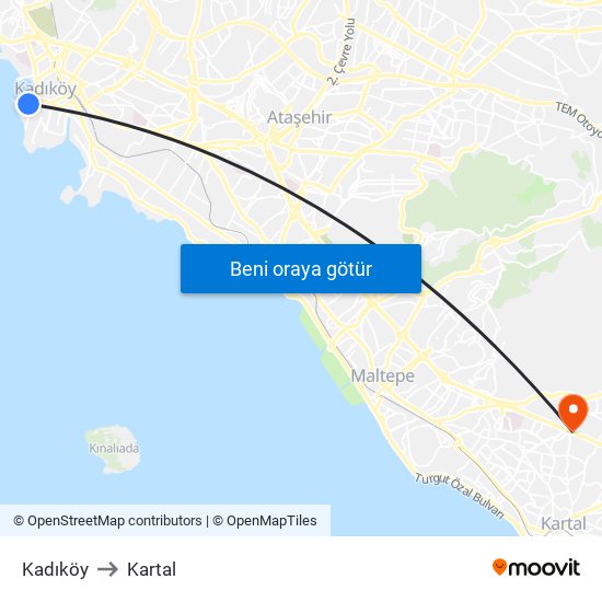 Kadıköy to Kartal map