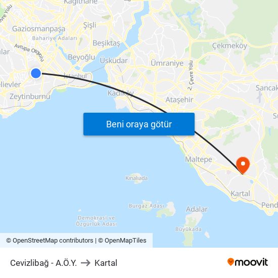 Cevizlibağ - A.Ö.Y. to Kartal map
