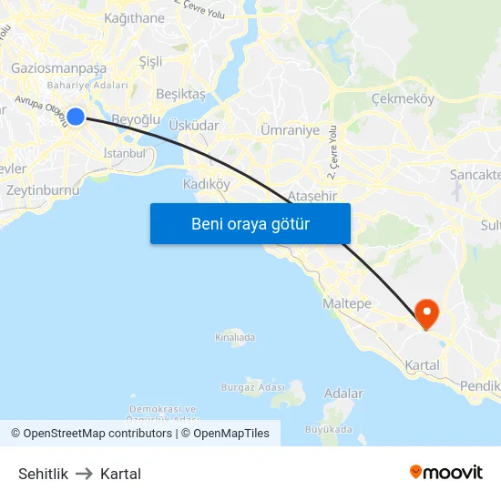 Sehitlik to Kartal map