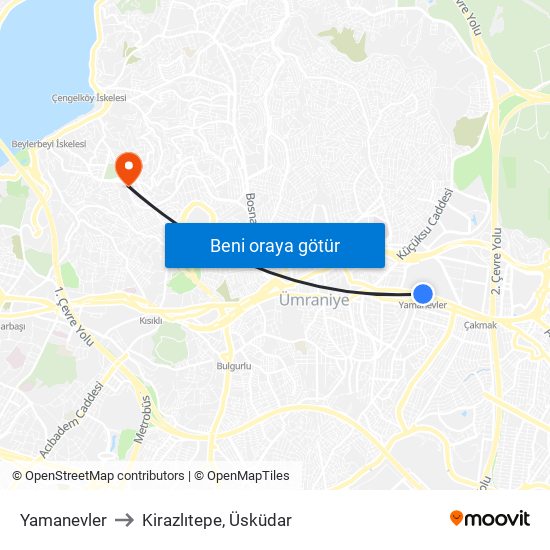 Yamanevler to Kirazlıtepe, Üsküdar map