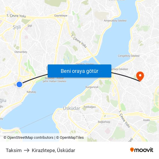 Taksim to Kirazlıtepe, Üsküdar map