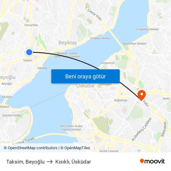 Taksim, Beyoğlu to Kısıklı, Üsküdar map