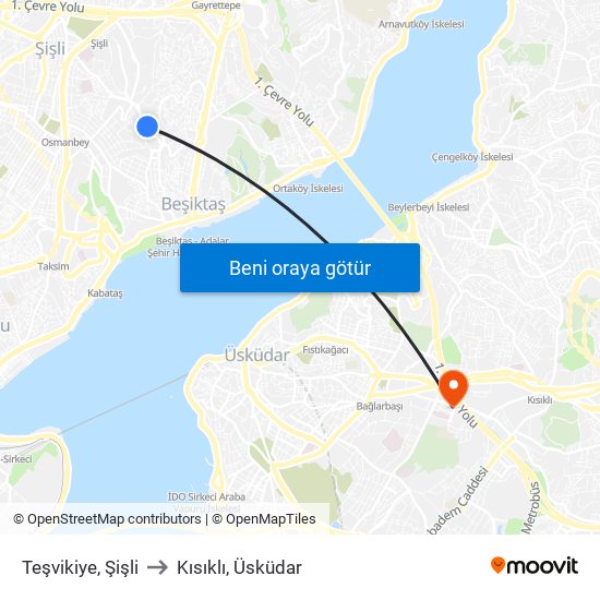 Teşvikiye, Şişli to Kısıklı, Üsküdar map