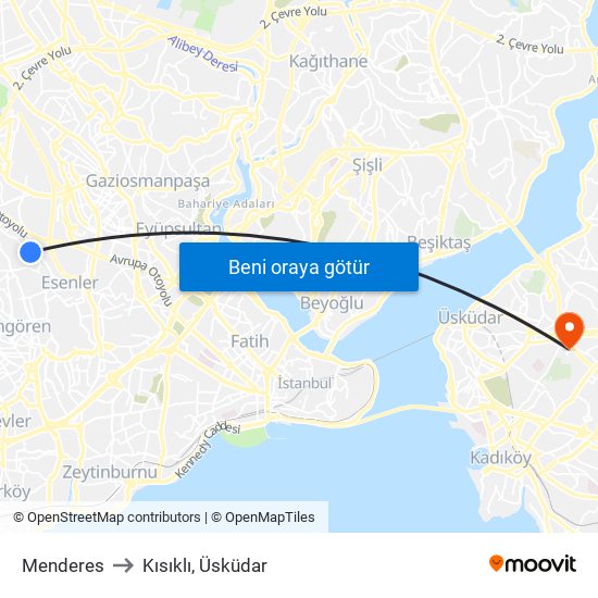 Menderes to Kısıklı, Üsküdar map