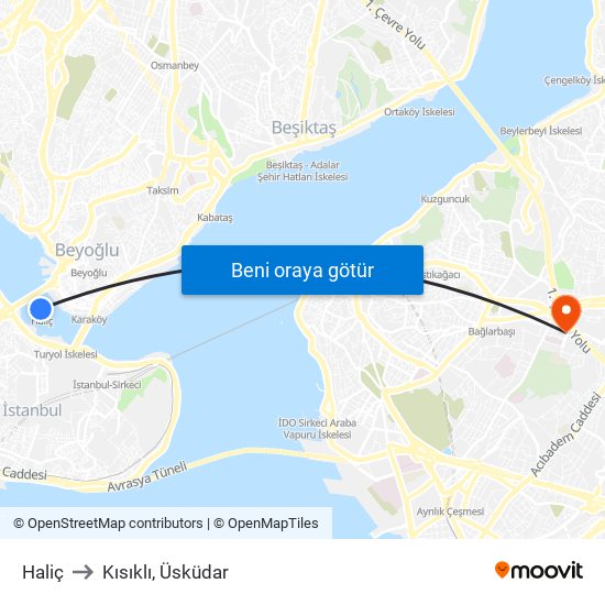 Haliç to Kısıklı, Üsküdar map