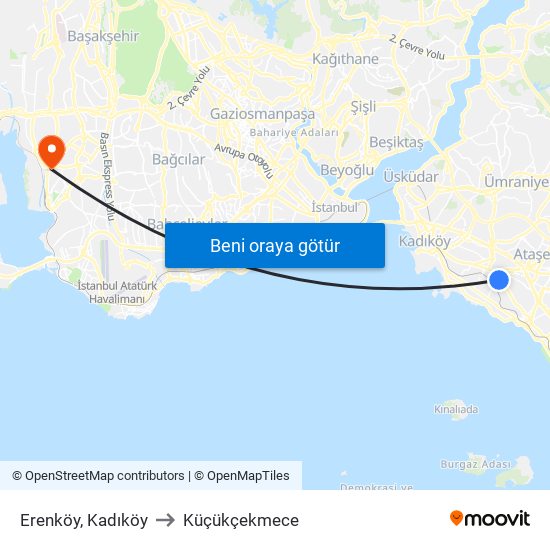 Erenköy, Kadıköy to Küçükçekmece map