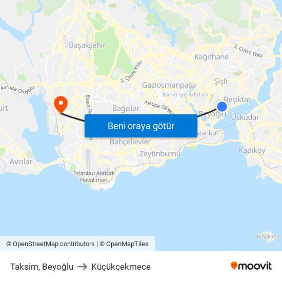 Taksim, Beyoğlu to Küçükçekmece map