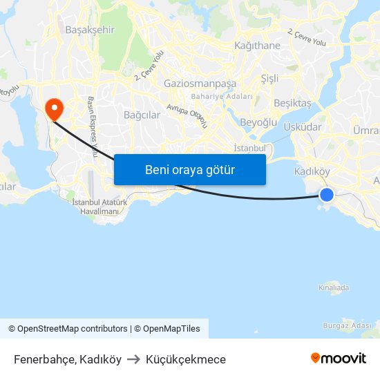 Fenerbahçe, Kadıköy to Küçükçekmece map