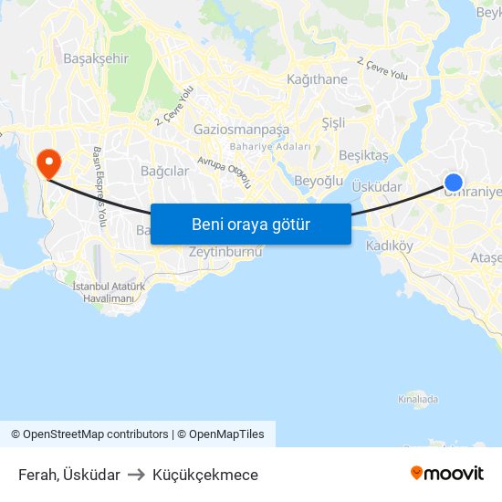 Ferah, Üsküdar to Küçükçekmece map