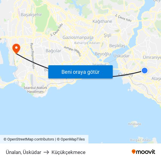 Ünalan, Üsküdar to Küçükçekmece map