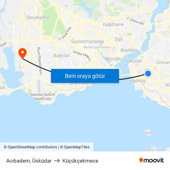 Acıbadem, Üsküdar to Küçükçekmece map