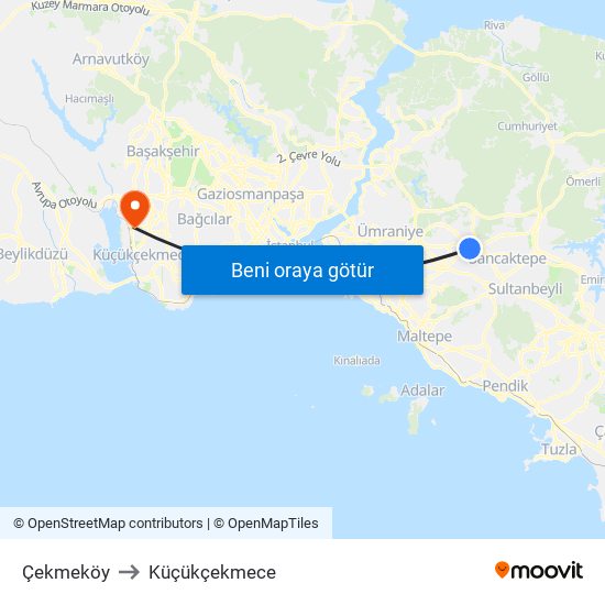 Çekmeköy to Küçükçekmece map