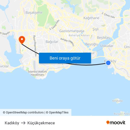 Kadıköy to Küçükçekmece map
