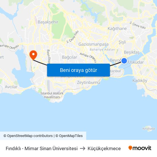 Fındıklı - Mimar Sinan Üniversitesi to Küçükçekmece map