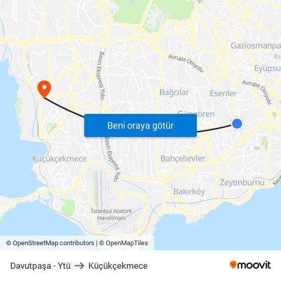 Davutpaşa - Ytü to Küçükçekmece map