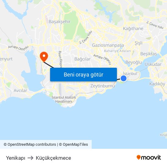 Yenikapı to Küçükçekmece map