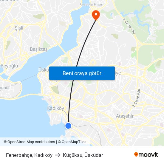 Fenerbahçe, Kadıköy to Küçüksu, Üsküdar map