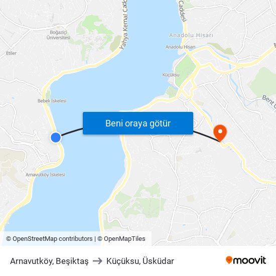 Arnavutköy, Beşiktaş to Küçüksu, Üsküdar map