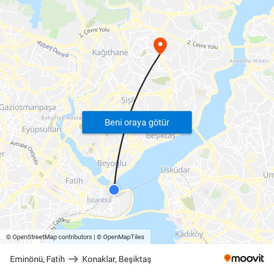 Eminönü, Fatih to Konaklar, Beşiktaş map