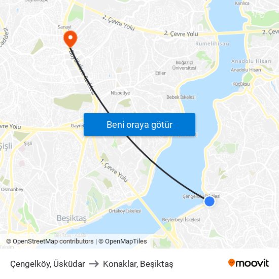 Çengelköy, Üsküdar to Konaklar, Beşiktaş map