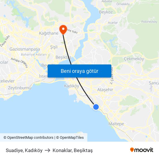 Suadiye, Kadıköy to Konaklar, Beşiktaş map
