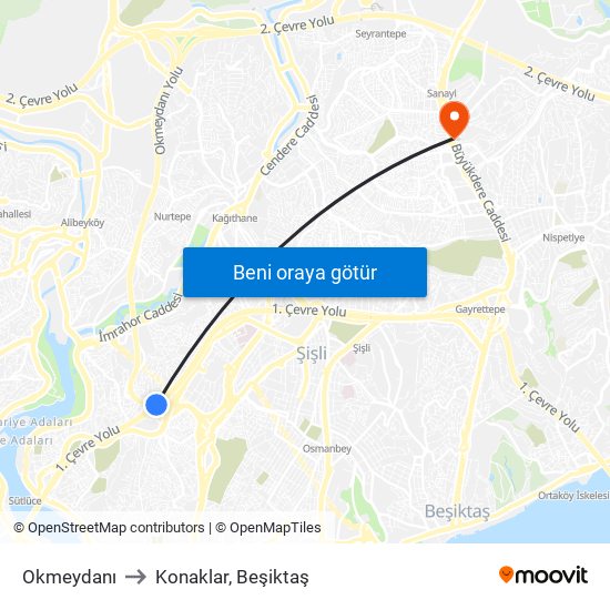 Okmeydanı to Konaklar, Beşiktaş map