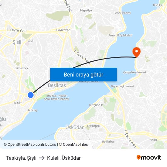 Taşkışla, Şişli to Kuleli, Üsküdar map