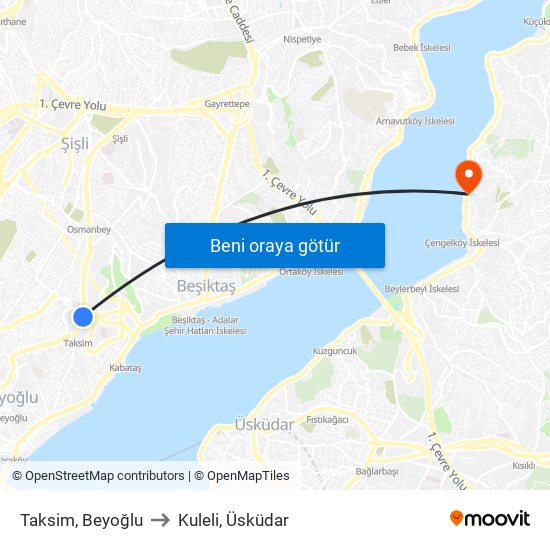 Taksim, Beyoğlu to Kuleli, Üsküdar map