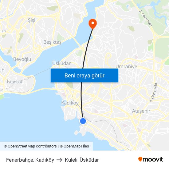 Fenerbahçe, Kadıköy to Kuleli, Üsküdar map