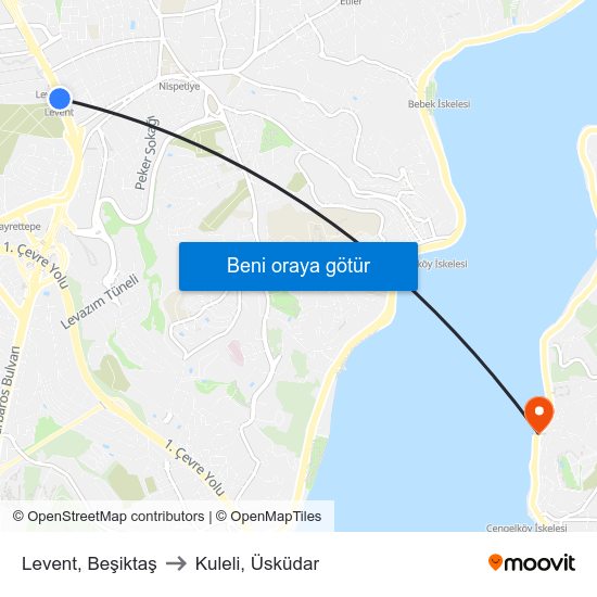 Levent, Beşiktaş to Kuleli, Üsküdar map