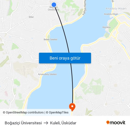 Boğaziçi Üniversitesi to Kuleli, Üsküdar map