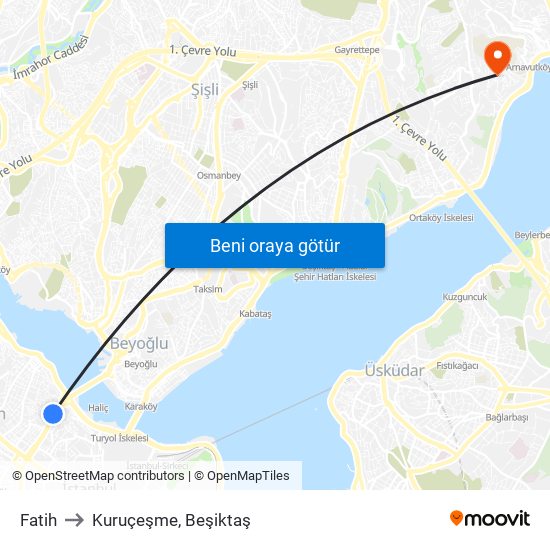 Fatih to Kuruçeşme, Beşiktaş map