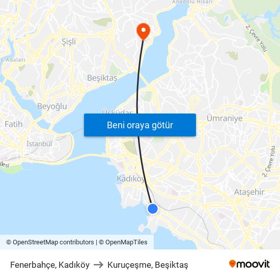 Fenerbahçe, Kadıköy to Kuruçeşme, Beşiktaş map