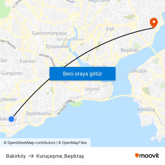 Bakirköy to Kuruçeşme, Beşiktaş map