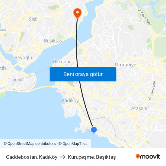 Caddebostan, Kadıköy to Kuruçeşme, Beşiktaş map