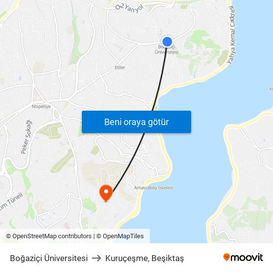Boğaziçi Üniversitesi to Kuruçeşme, Beşiktaş map