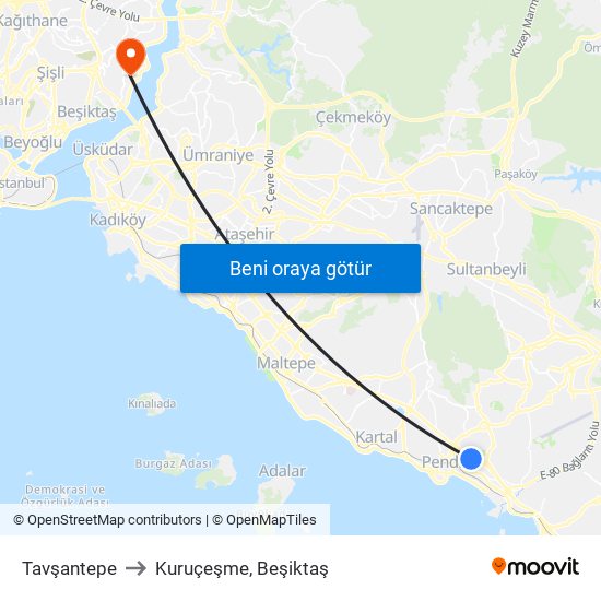 Tavşantepe to Kuruçeşme, Beşiktaş map