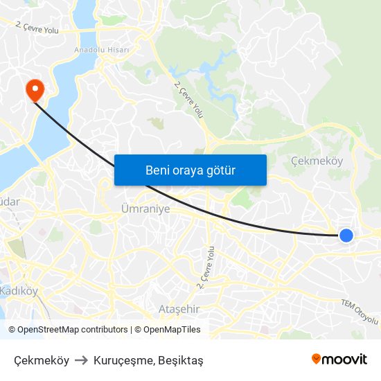 Çekmeköy to Kuruçeşme, Beşiktaş map