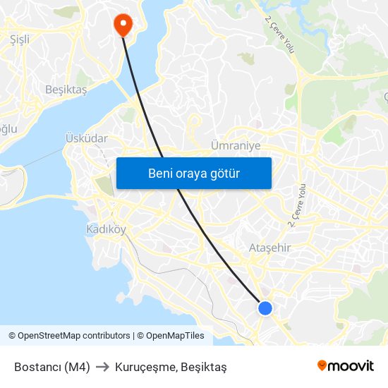 Bostancı (M4) to Kuruçeşme, Beşiktaş map