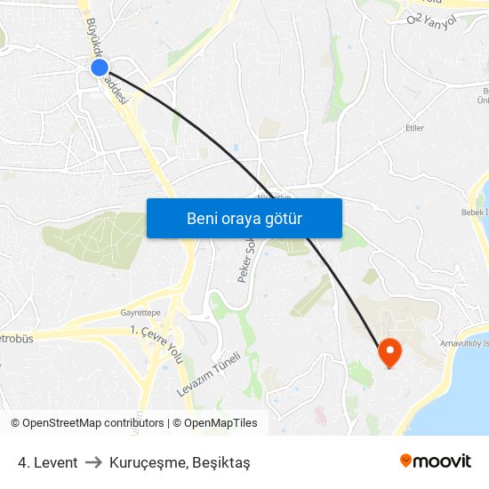 4. Levent to Kuruçeşme, Beşiktaş map