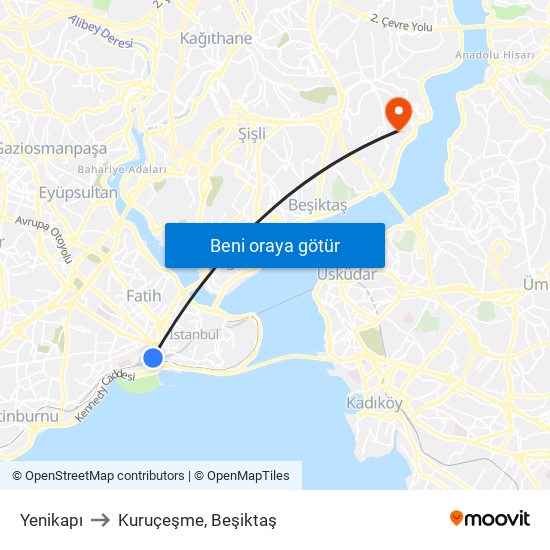 Yenikapı to Kuruçeşme, Beşiktaş map