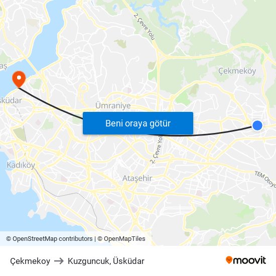 Çekmekoy to Kuzguncuk, Üsküdar map