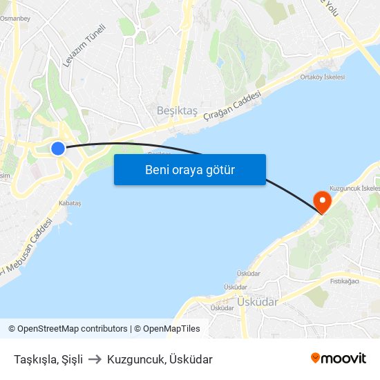 Taşkışla, Şişli to Kuzguncuk, Üsküdar map