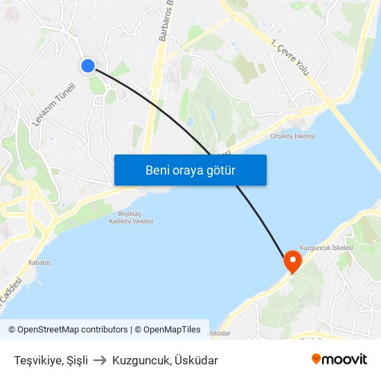 Teşvikiye, Şişli to Kuzguncuk, Üsküdar map