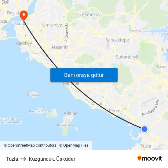 Tuzla to Kuzguncuk, Üsküdar map