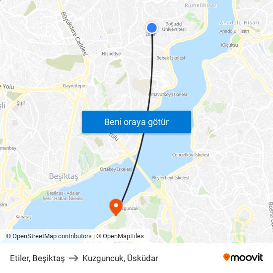 Etiler, Beşiktaş to Kuzguncuk, Üsküdar map