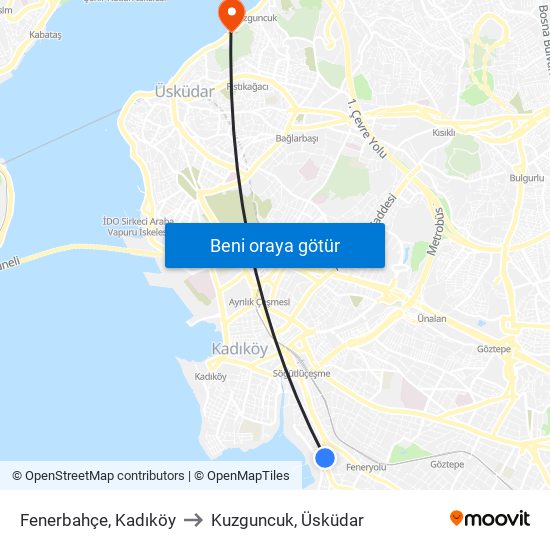 Fenerbahçe, Kadıköy to Kuzguncuk, Üsküdar map